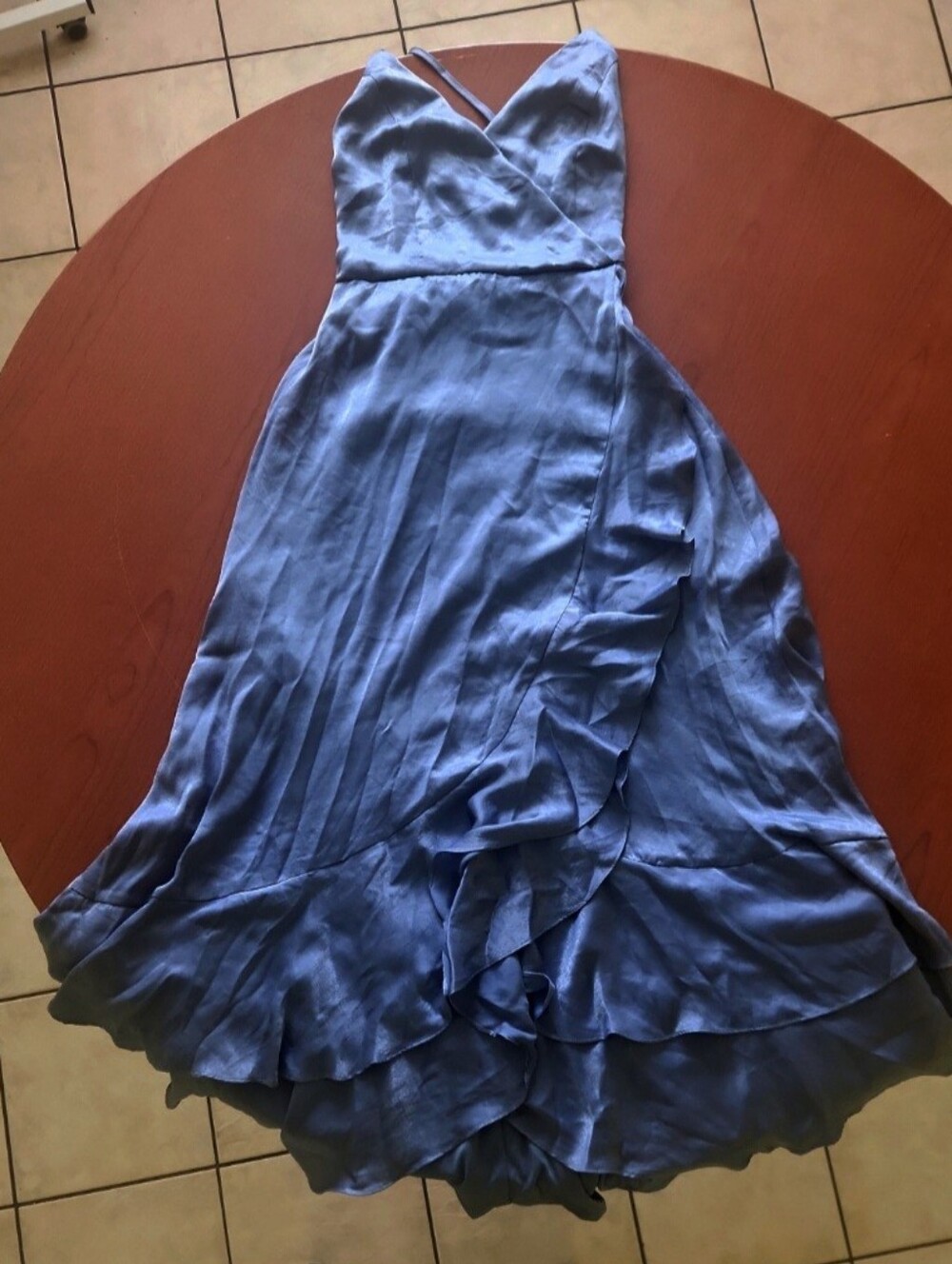 In Love Forever Slate Blue Satin Lace-Up High-Low Maxi Dress